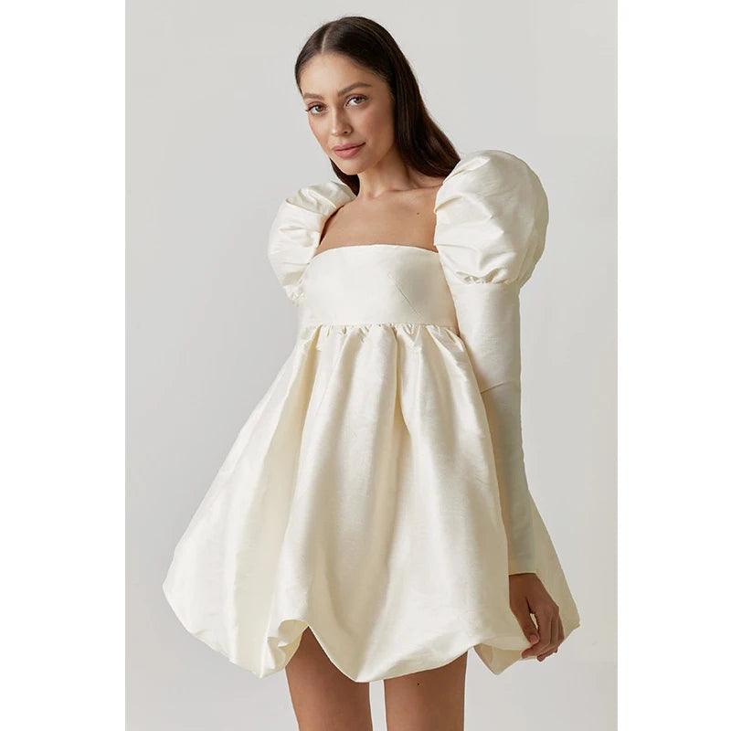 Amaris Puff Sleeve Mini Dress Cozy Cowl Neck Mini Dress