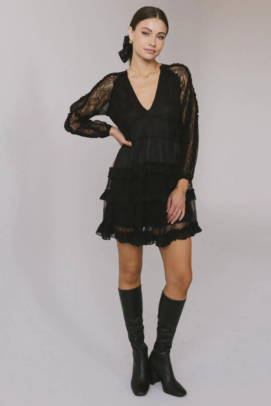 Andee Lace Mini Dress Cozy Ruched Mini Dress