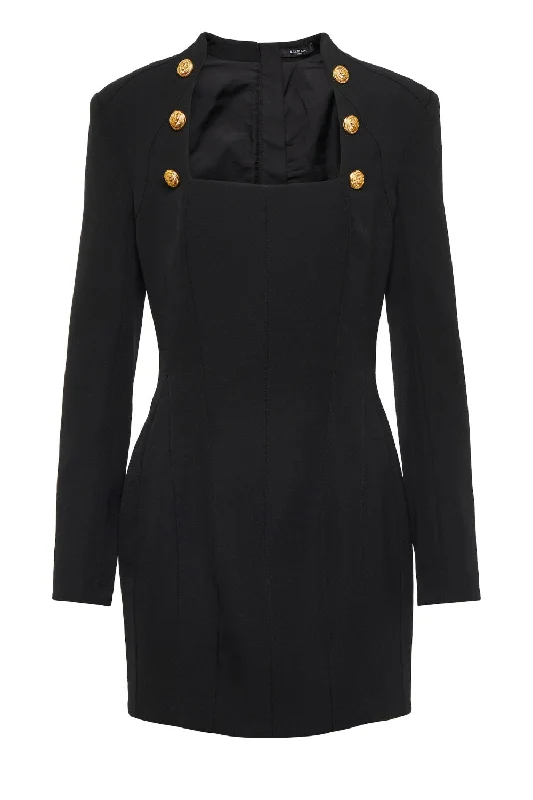 Balmain Square Neck Mini Dress - Black Elegant Lace-Up Mini Dress