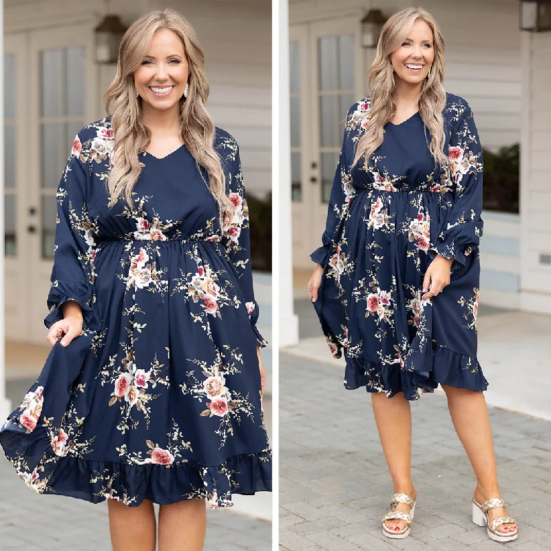 Beautifully Blooming Dress, Navy
