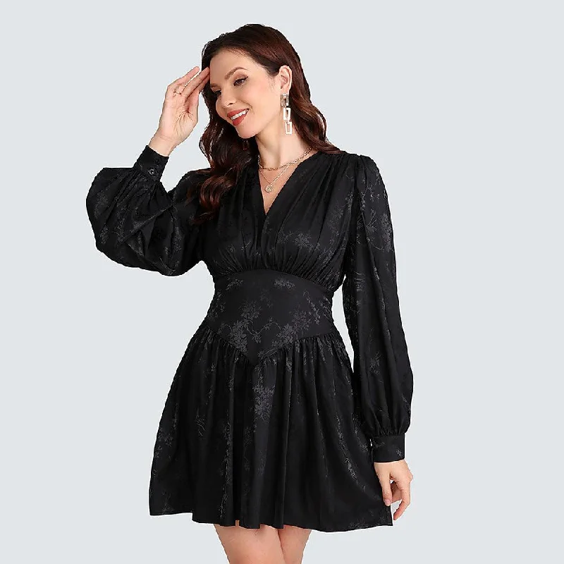 Black Flare High Waist Mini Dress Cozy A-Line Mini Dress