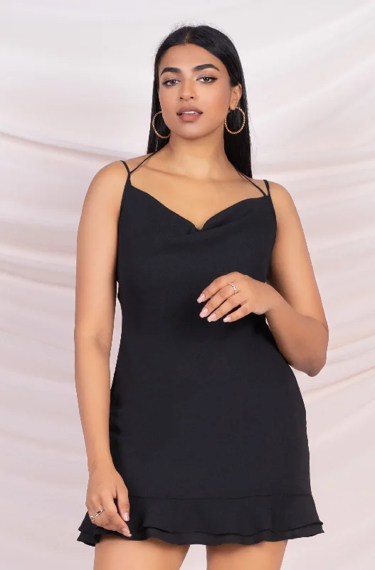 Black Halter Neck Mini Dress Fashionable Party Mini Dress