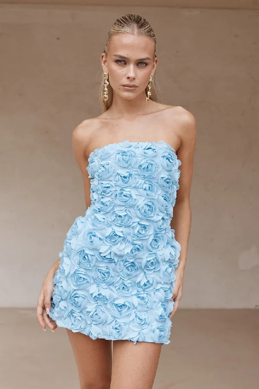 BLOOM MINI DRESS - BLUE Comfortable One-Shoulder Mini Dress