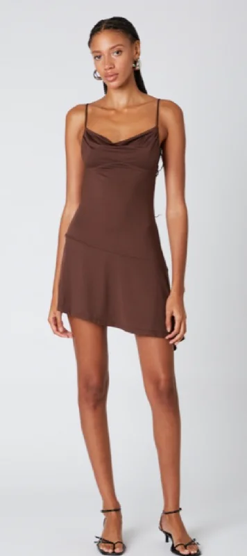 Brown Asymmetrical Mini Dress by NIA Cozy Long Sleeve Mini Dress