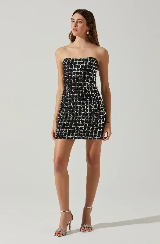 Carmen Strapless Sequin Mini Dress Classic Floral Print Mini Dress