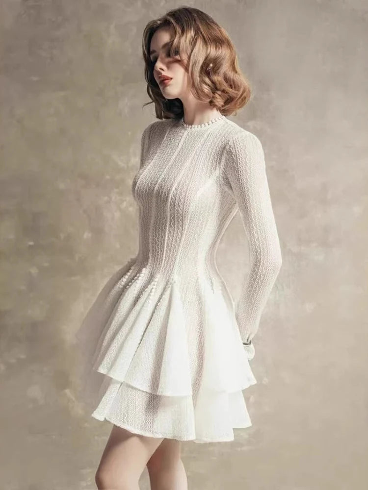 Delphine Pleated Hem Mini Dress Elegant Silk Mini Dress