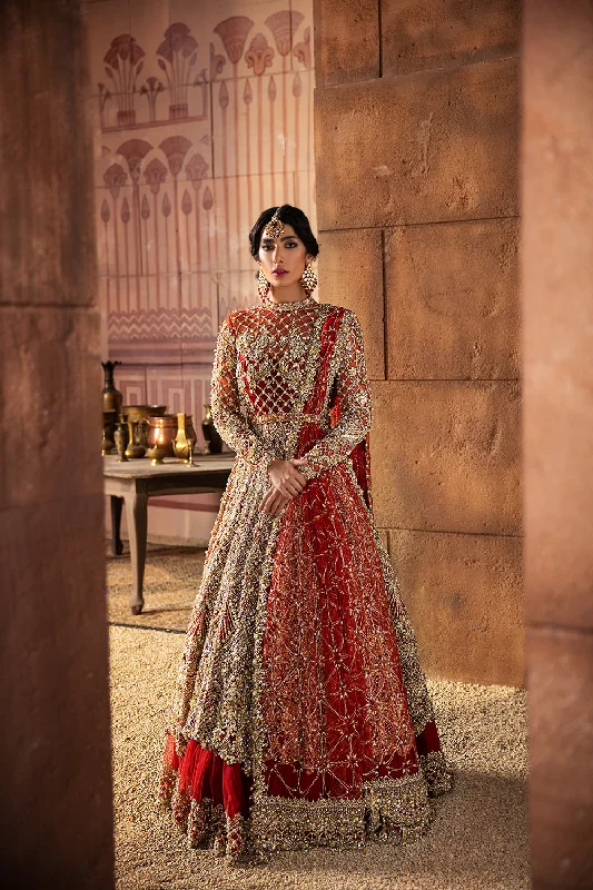 Pishwas Style Pakistani Red Bridal Net Dress