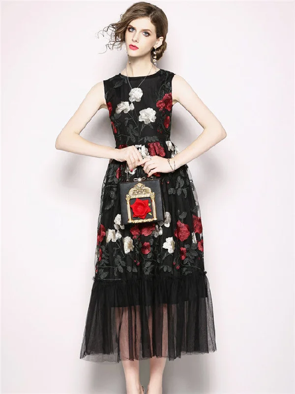 Embroidery Gauze Tank Long Dress CODE: mon855