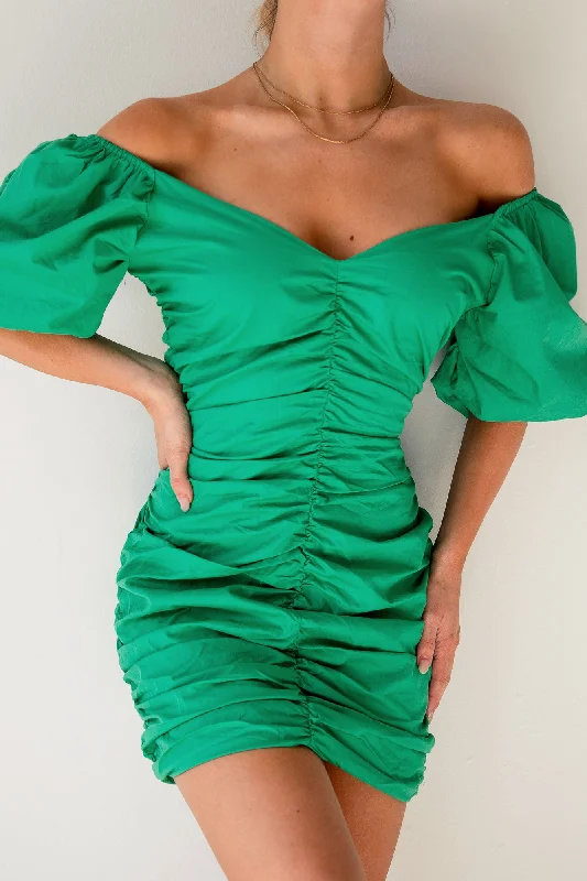 Emely Green Ruched Mini Dress Elegant Velvet Mini Dress