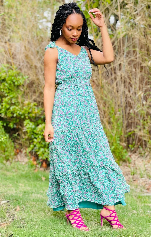 Green Pink Tie Strap Dress