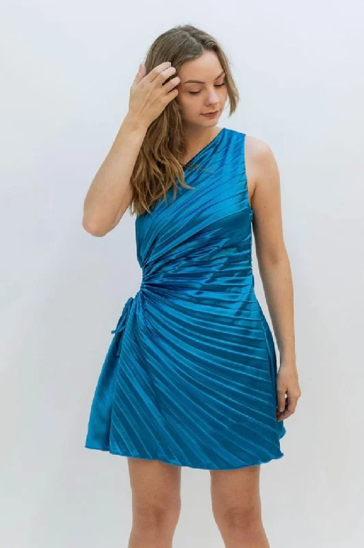Hadley Pleated Mini Dress - Midnight Elegant Vintage Mini Dress