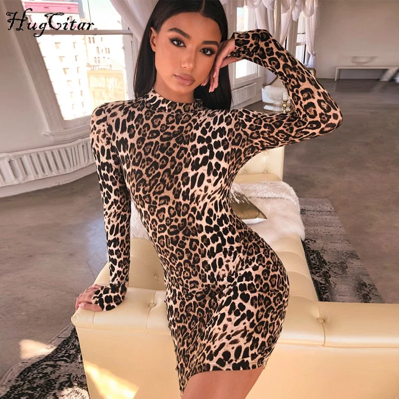 Hugcitar long sleeve high neck leopard print sexy bodycon mini dress 2019 autumn winter women fashion Christmas party clothes Classic Striped Mini Dress Hugcitar long sleeve high neck leopard print sexy bodycon mini dress 2019 autumn winter women fashion Christmas party clothes Classic Striped Mini Dress