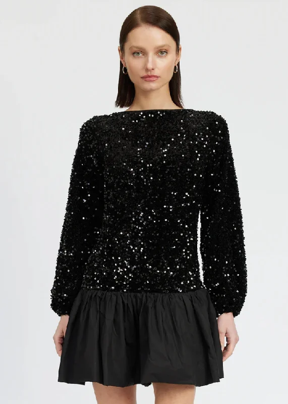 Jacquie The Label Simone Mini Dress- Black Elegant Satin Lace Mini Dress