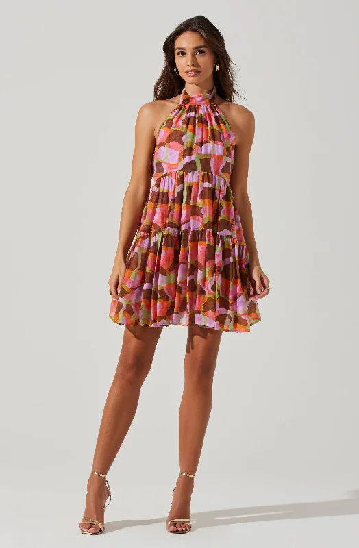 Joetta Abstract Print Halter Mini Dress Classic Casual Mini Dress