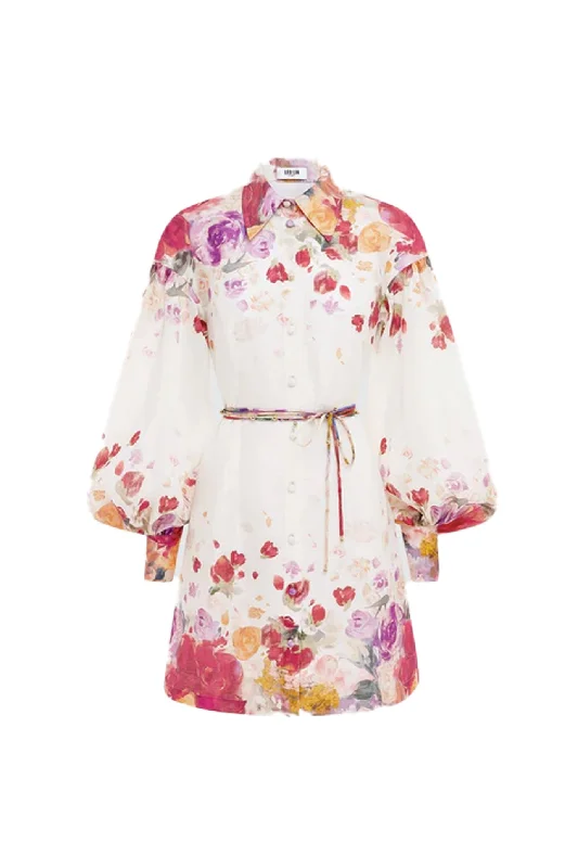 Juliana Shirt Mini Dress Fleur Print by Leo Lin Classic Casual Mini Dress