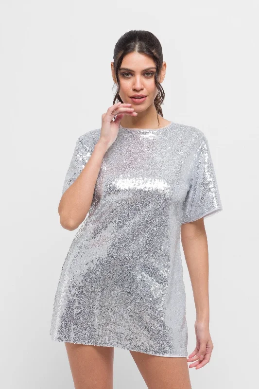 Kimber Tunic Sequin Silver Dress. Chic & Glamorous