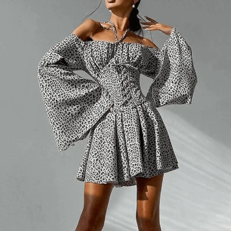 Kira Leopard Mini Dress Comfortable Off-Shoulder Mini Dress