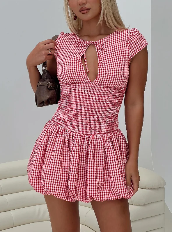 Ladybug Gingham Mini Dress Red Trendy Tie-Dye Mini Dress