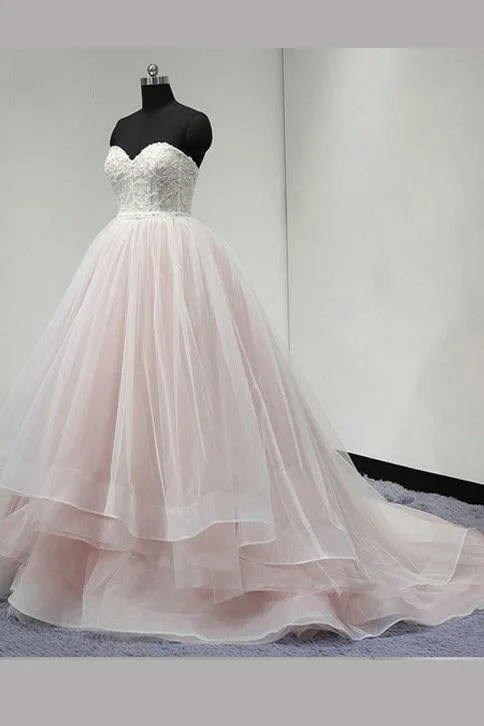 Light Pink Strapless Sweetheart Charming Affordable Layers Long Prom Dress Ball Gown N473