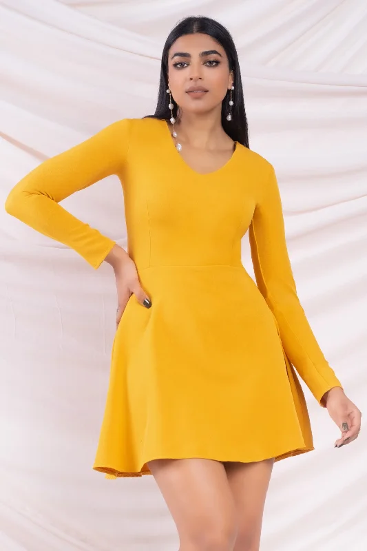 Long Sleeve Skater Mini Dress Casual High-Waist Mini Dress