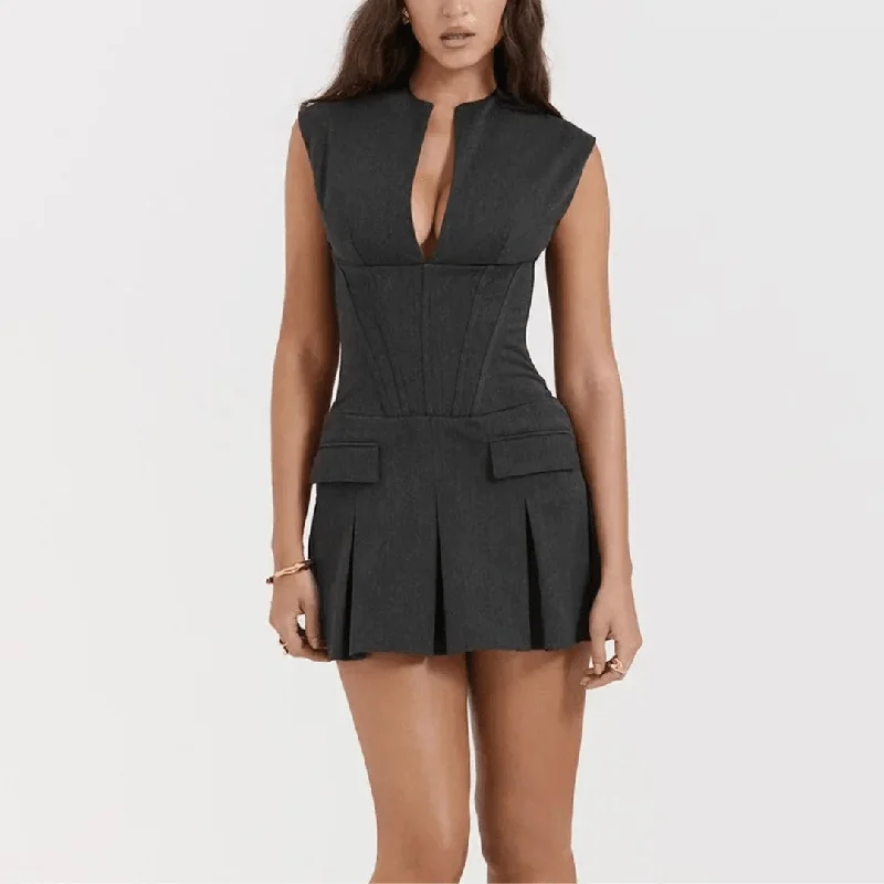 Lucinda Solid Mini Dress Elegant Satin Lace Mini Dress