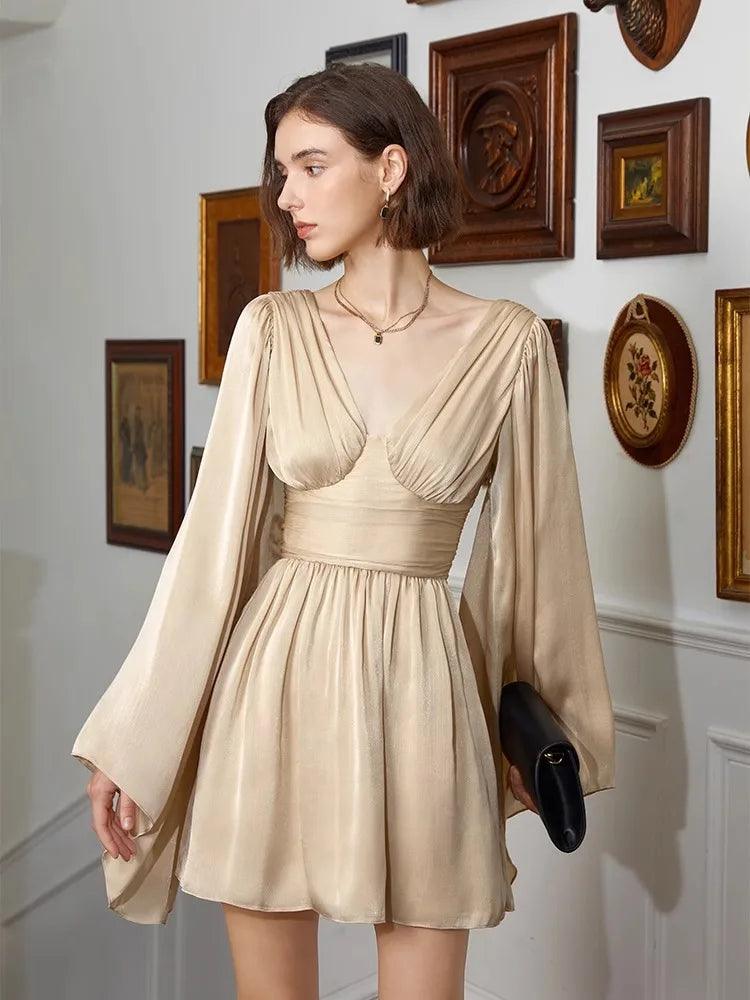 Maelle Lantern Sleeves Mini Dress Comfortable Linen Mini Dress