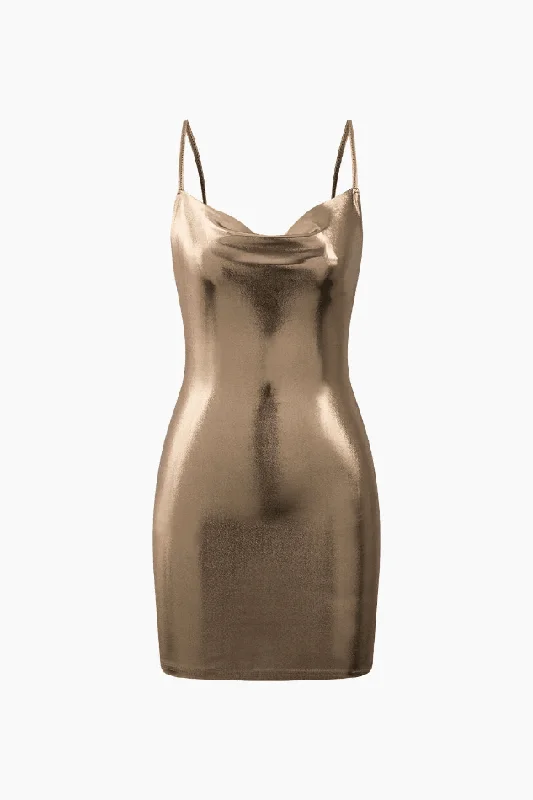 Metallic Cowl Neck Bodycon Mini Dress Classic Floral Print Mini Dress