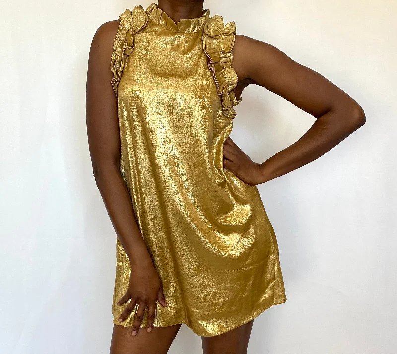 Metallic Gold Cocktail Dress With Ruffles