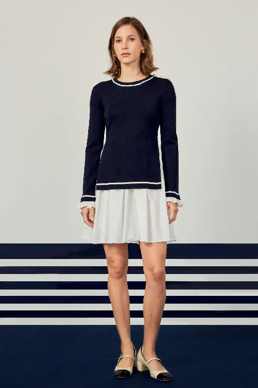 English Factory - Mix Media Button Pointed Dress