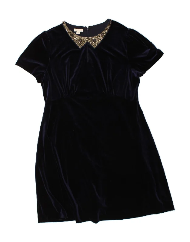 MONSOON Womens Velvet A-Line Dress UK 20 2XL Navy Blue Polyester