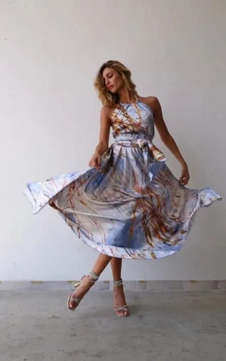 Moqette - Open Back Halter Dress In Blue Fantasy