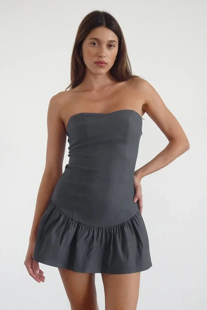 Motel Rocks Sabina Mini Dress in Charcoal Grey Trendy Mesh Mini Dress