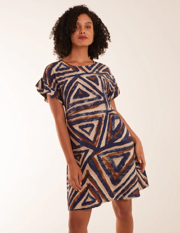 Aztec Printed Frill Sleeve Dress