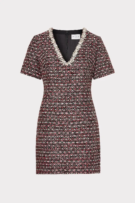 Nyah Tweed Crystal Embellished Mini Dress Modern Satin Mini Dress