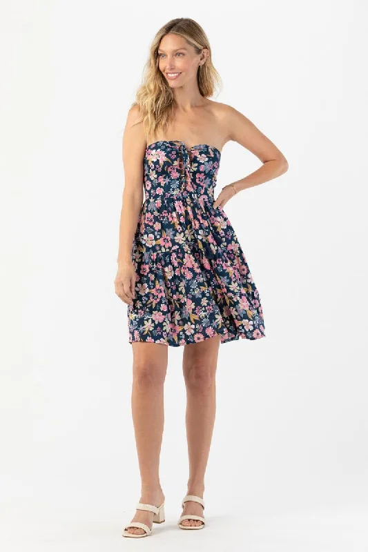 Perth Mini Dress - Wildflowers Navy Fashionable Lace-Trim Mini Dress