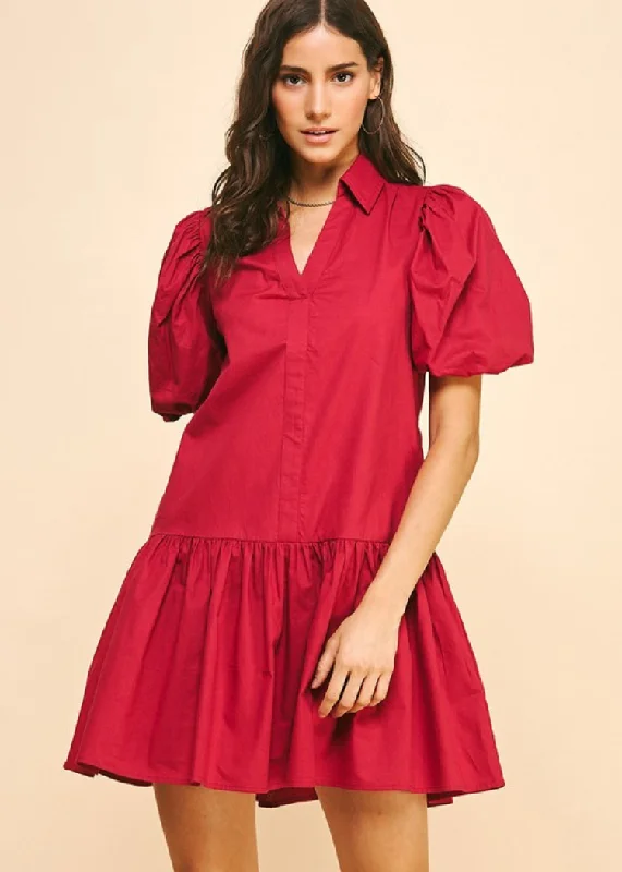Pinch Marianna Tiered Mini Dress- Fall Red Classic Floral Print Mini Dress