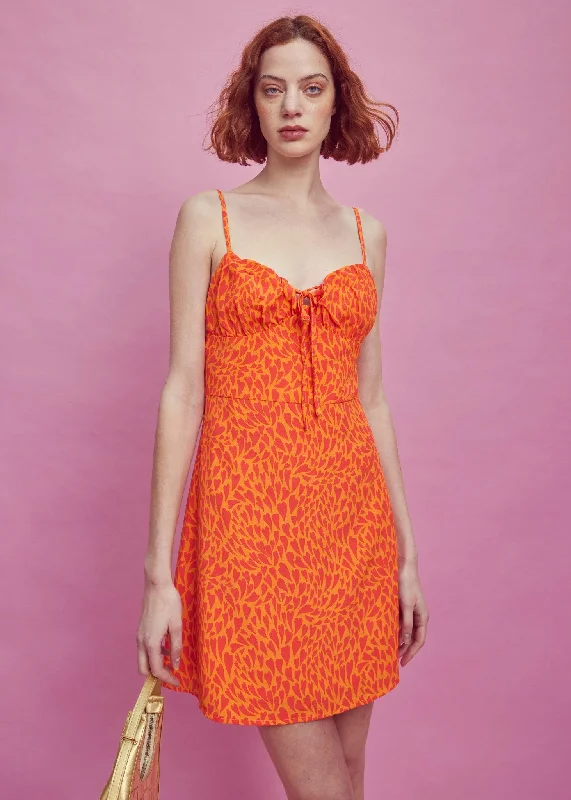 Lexie Ruched Bust Mini Dress - Orange/Red Heart Comfortable Bodycon Mini Dress
