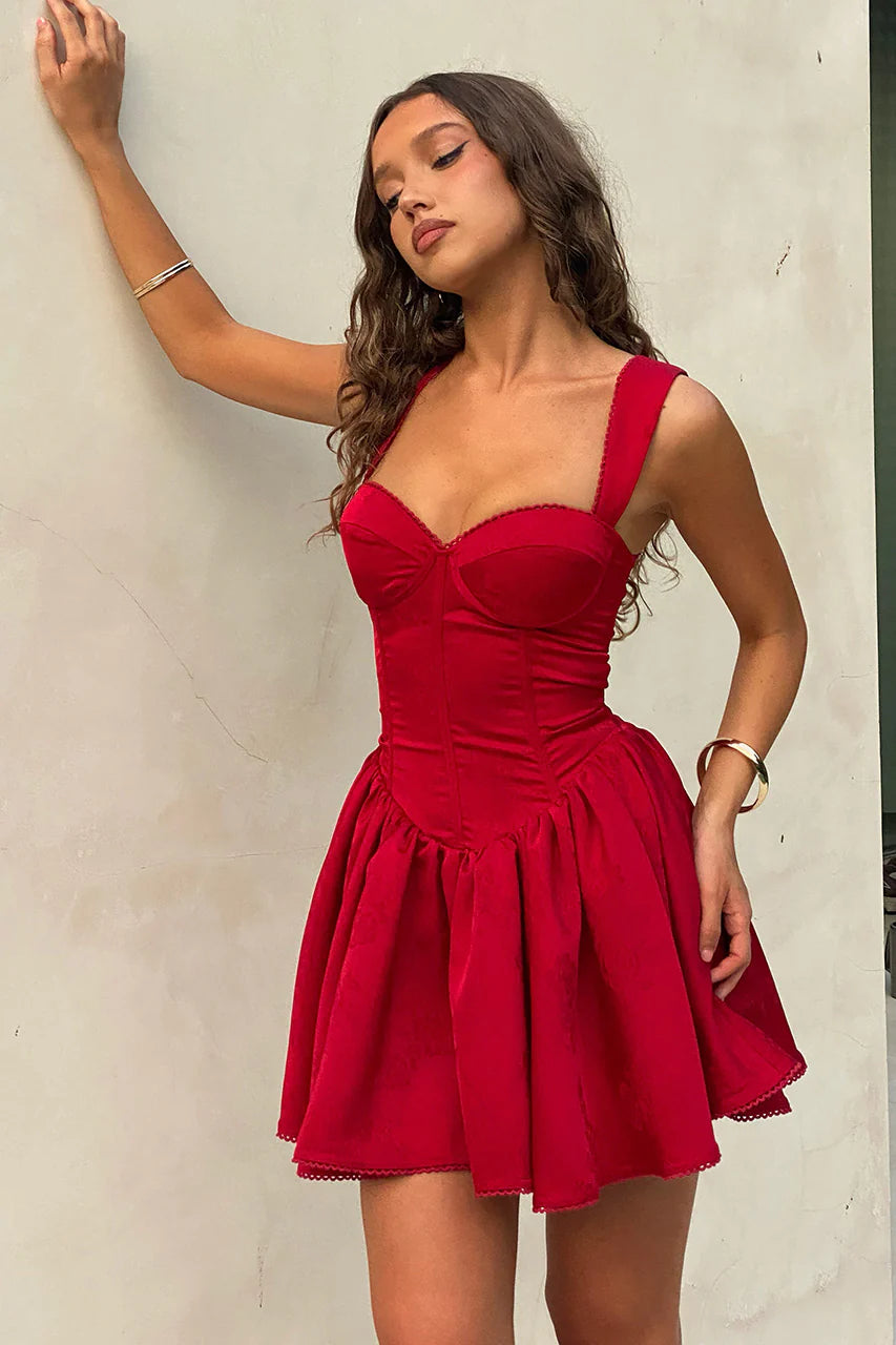 Runaway The Label Joelle Mini Dress in Red Cozy Knit Mini Dress