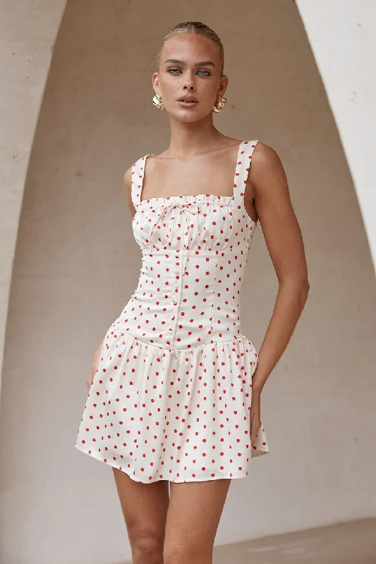 SANTORI MINI DRESS - RED POLKA Comfortable Zip-Up Mini Dress