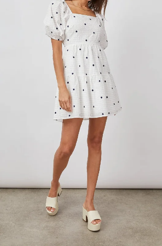 SELENE DRESS - NAVY EMBROIDERED DAISIES