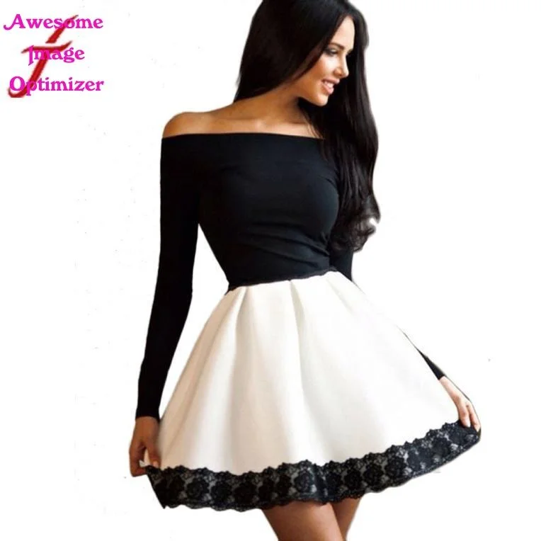 Sexy Autumn Women Dress Black  Solid Off Shoulder Slim Casual Long Sleeve Evening Party Short A-Line Mini Dress for Ladies Comfortable Zip-Up Mini Dress