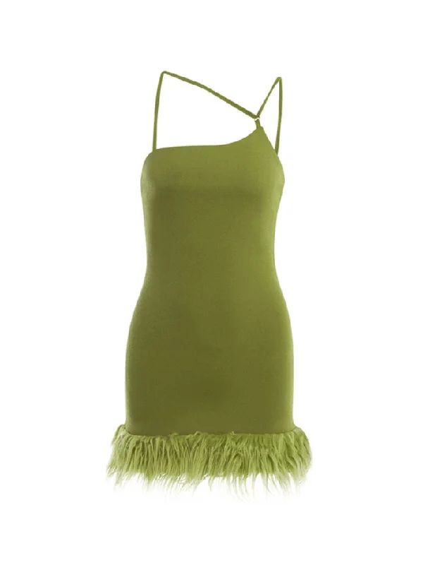 Slanted Shoulder Burr Hem Mini Dress Fashionable Lace Mini Dress