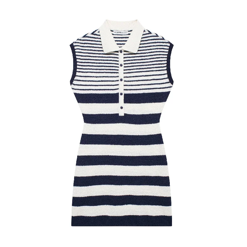 Sleeveless Striped Lapel Collar Slim Fit Knit Mini Dress Comfortable Boho Mini Dress Sleeveless Striped Lapel Collar Slim Fit Knit Mini Dress Comfortable Boho Mini Dress