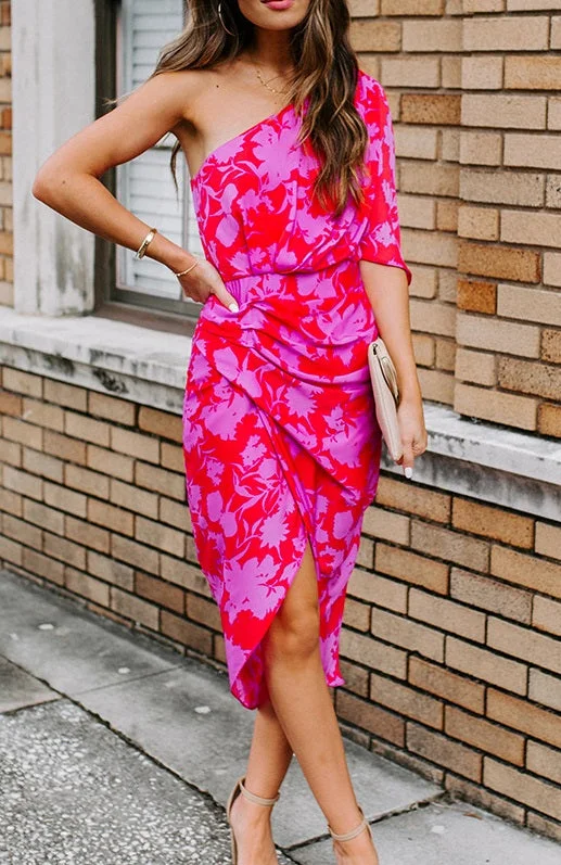 Slim oblique open-back printed dress sexy dress CODE: KAR676