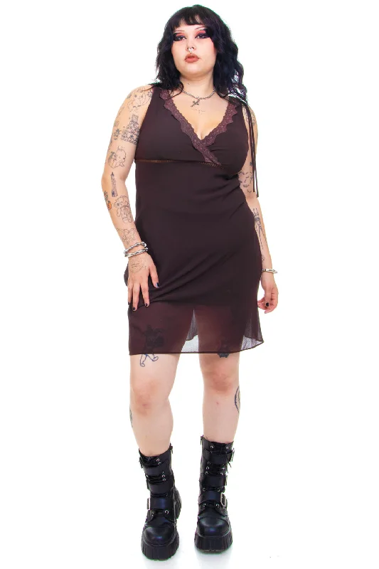 Vintage 90's Brown Lace Tank Dress - XL