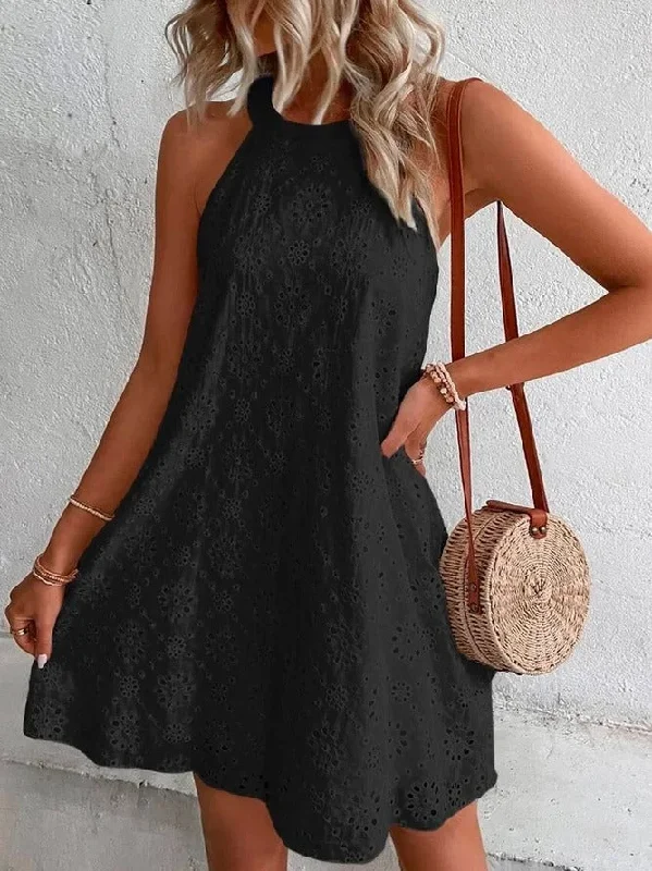 Solid Color Halter Neck Lace Shift Mini Dress (4 colors) Trendy Crossover Mini Dress Solid Color Halter Neck Lace Shift Mini Dress (4 colors) Trendy Crossover Mini Dress