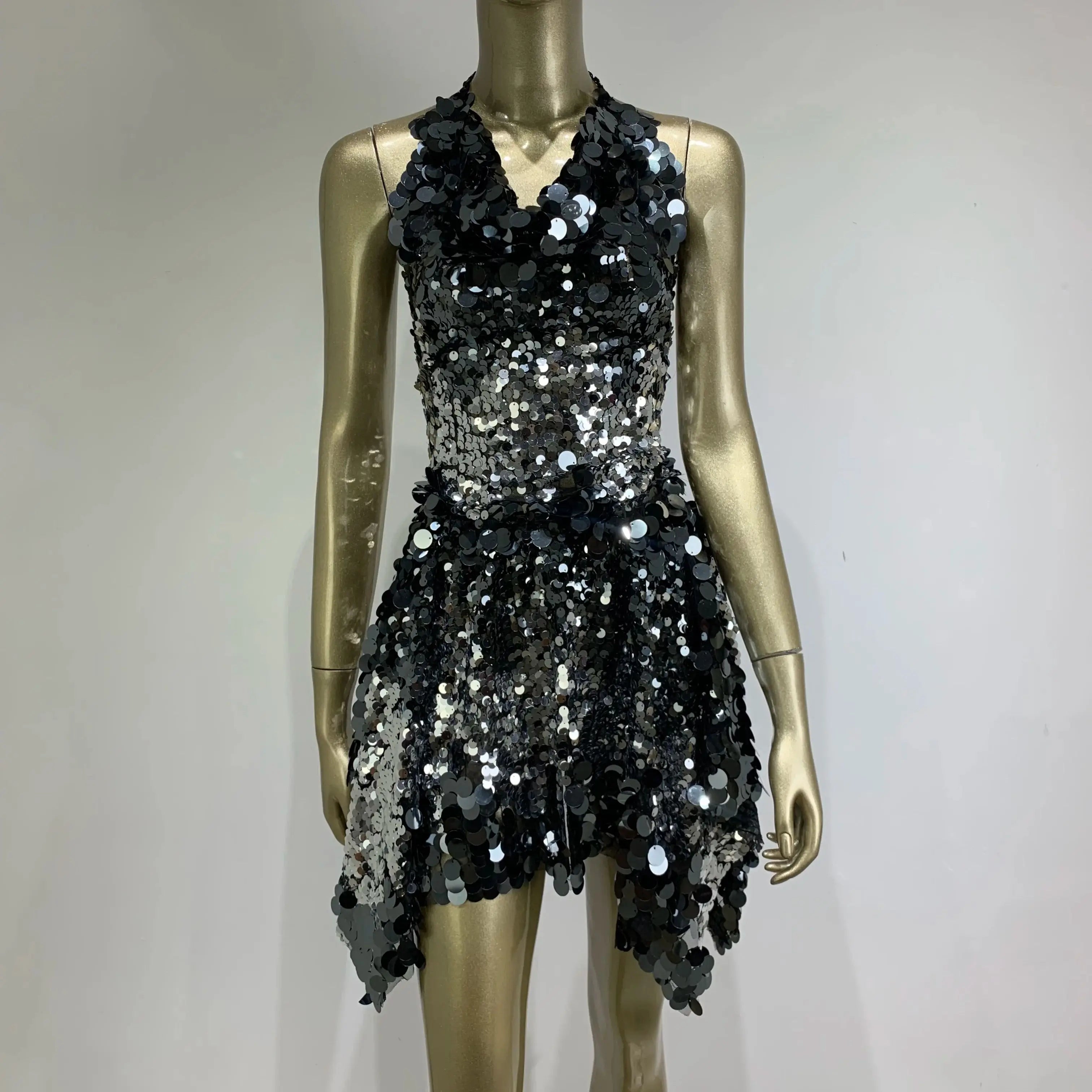 Sparkling Sequin Open Back Mini Dress Stylish Button-Down Mini Dress