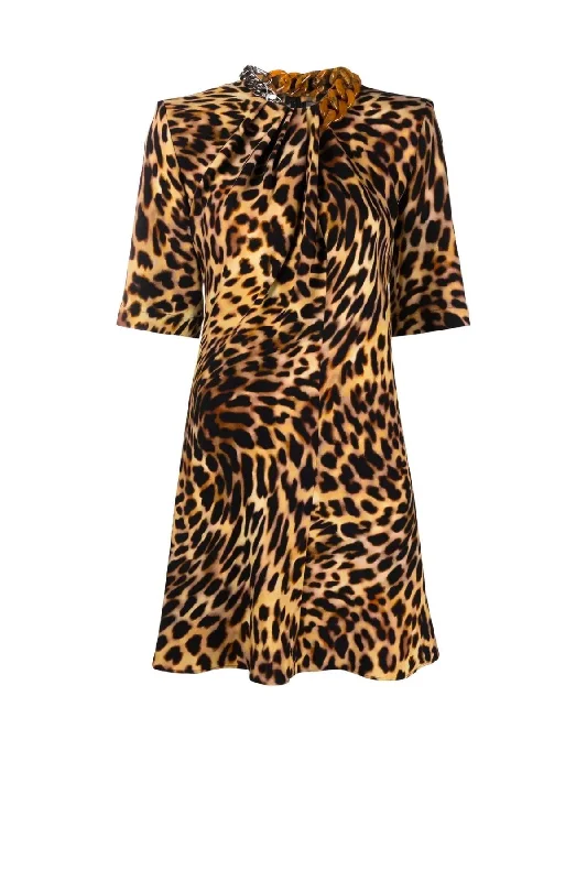 Stella McCartney Cheetah Print Mini Dress - Tortoiseshell Comfortable Fit-and-Flare Mini Dress Stella McCartney Cheetah Print Mini Dress - Tortoiseshell Comfortable Fit-and-Flare Mini Dress