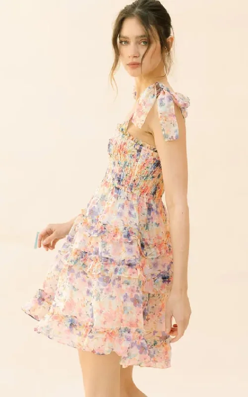 Storia - Multicolor Floral Print Mini Dress Comfortable Polka Dot Mini Dress