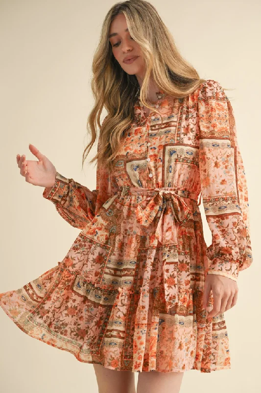 Such A Flirt Patchwork Mini Dress Casual Button-Up Mini Dress